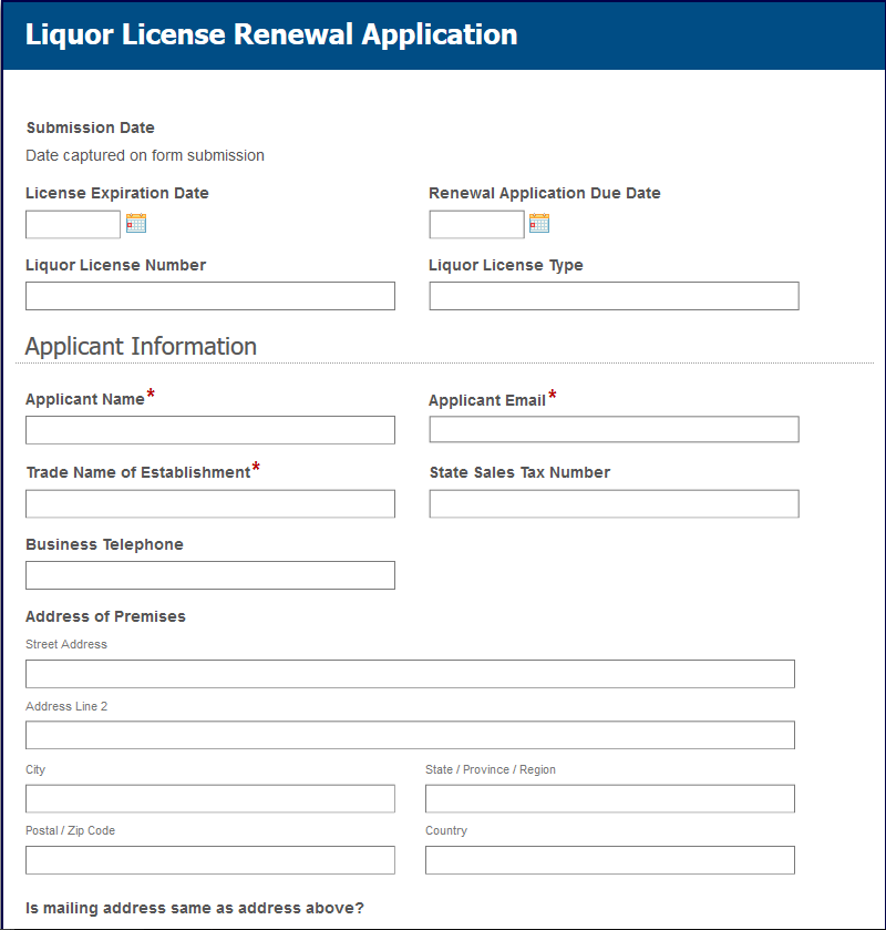 Liquor License Application and Renewal-Form