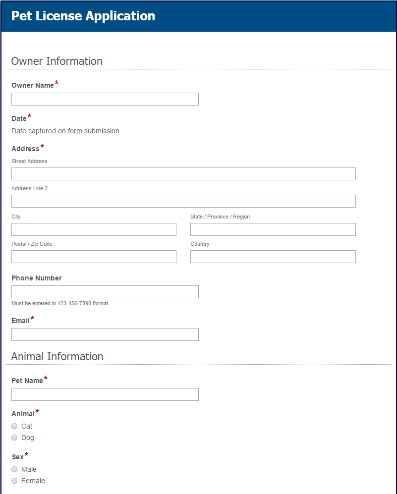Pet License Application Process-Form