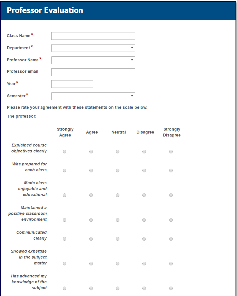 Professor Evaluation Survey-Form