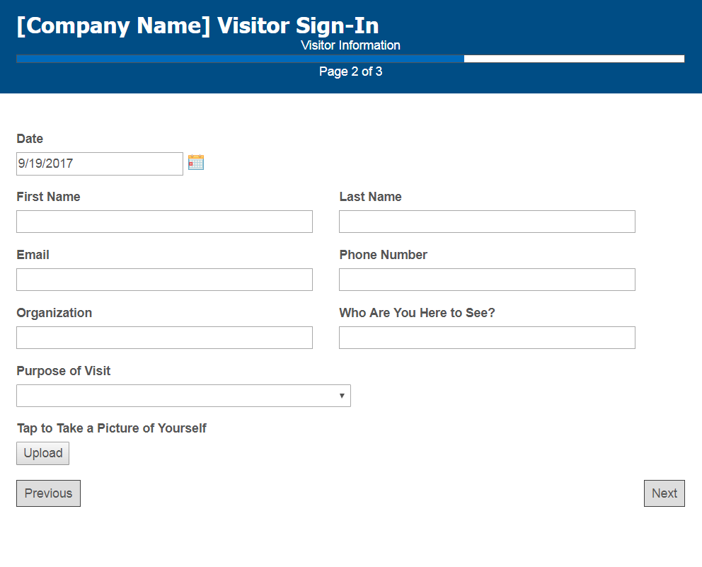 Front Desk Visitor Sign-in Process-Form