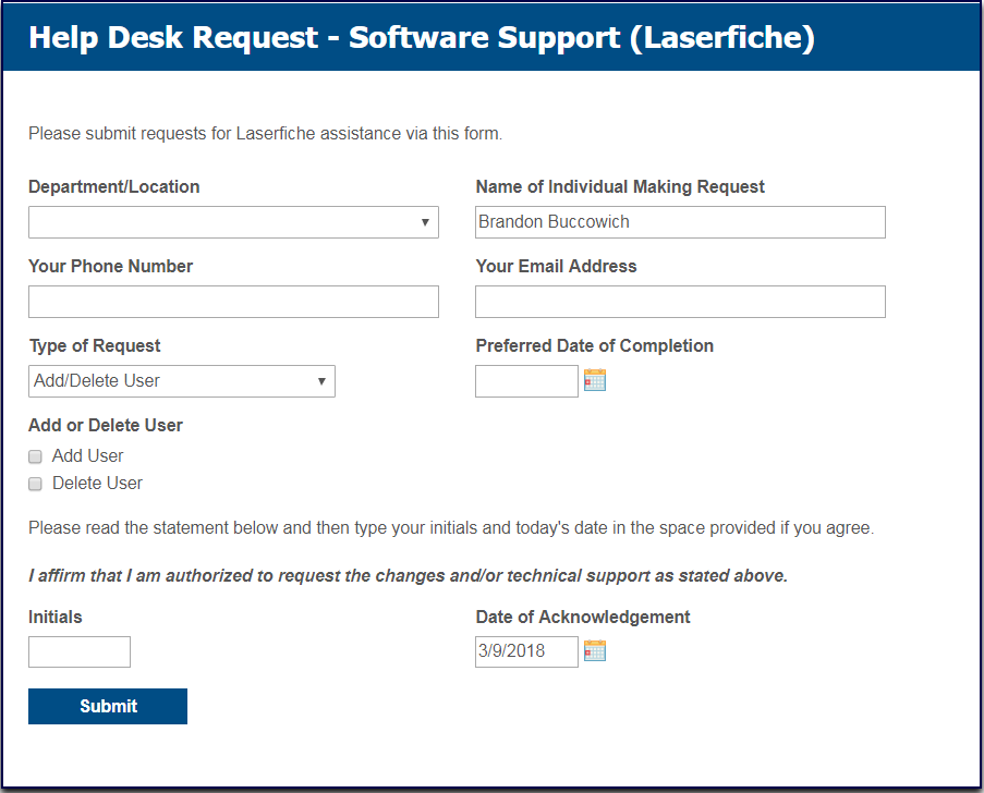 Help Desk Request - Software Support (Laserfiche)-Form