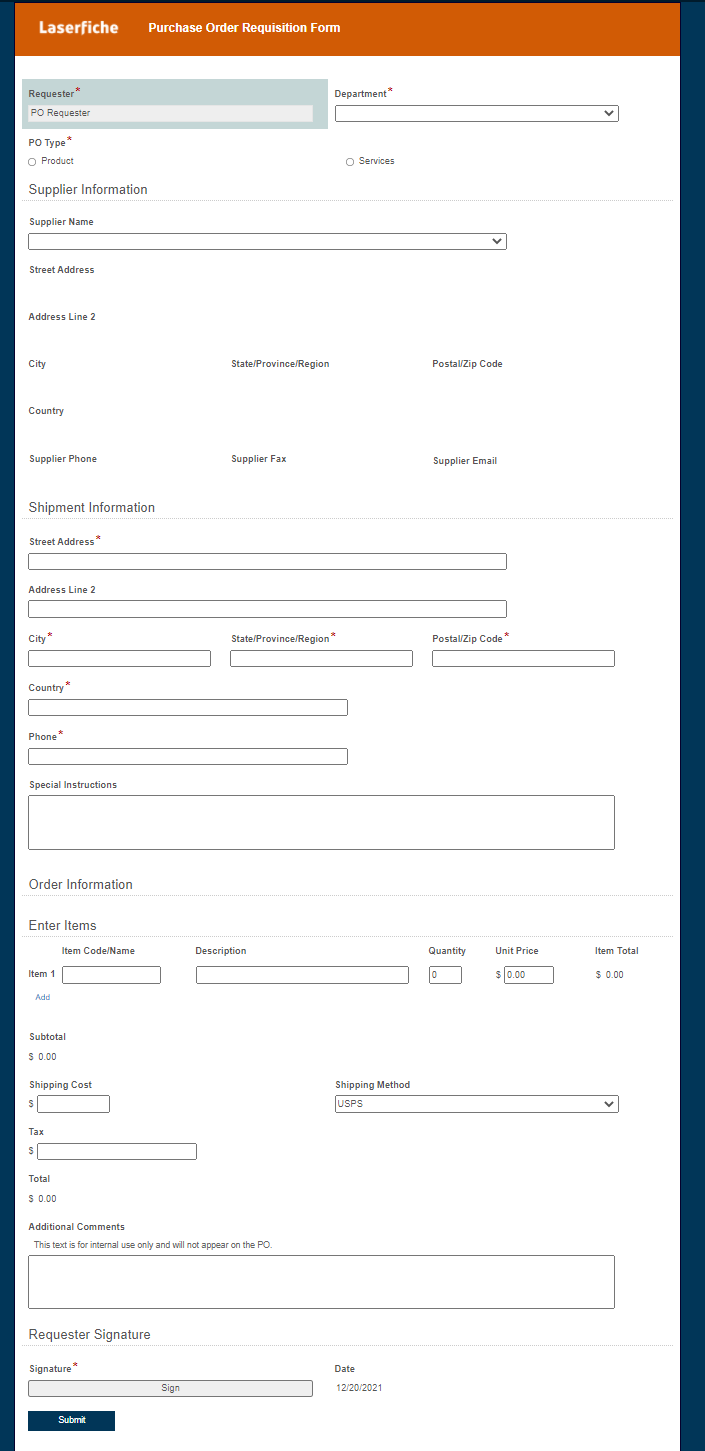 Accounts Payable - Purchase Order Requisition-Form