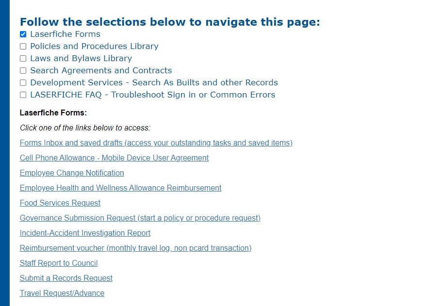 Laserfiche Resources Navigation Page-Form