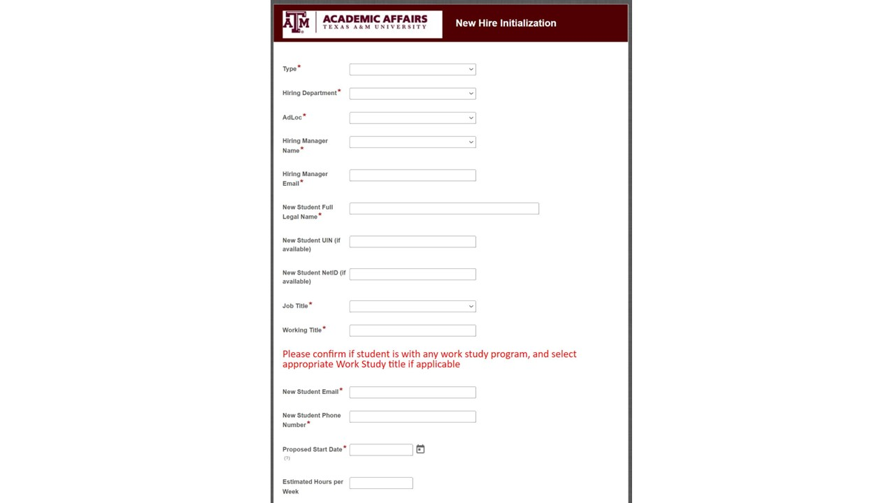 New Student Hire Process-Form