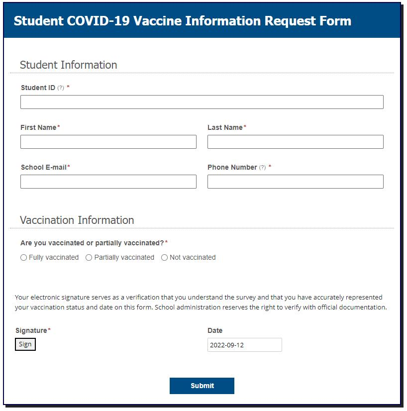 Student COVID-19 Vaccination Records Request-Form