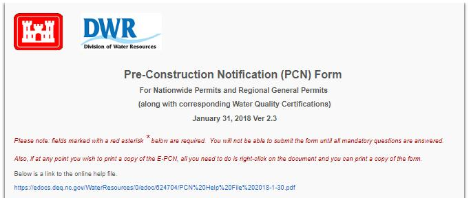 Pre-Construction Notification and Water Quality Certifications Process-Form