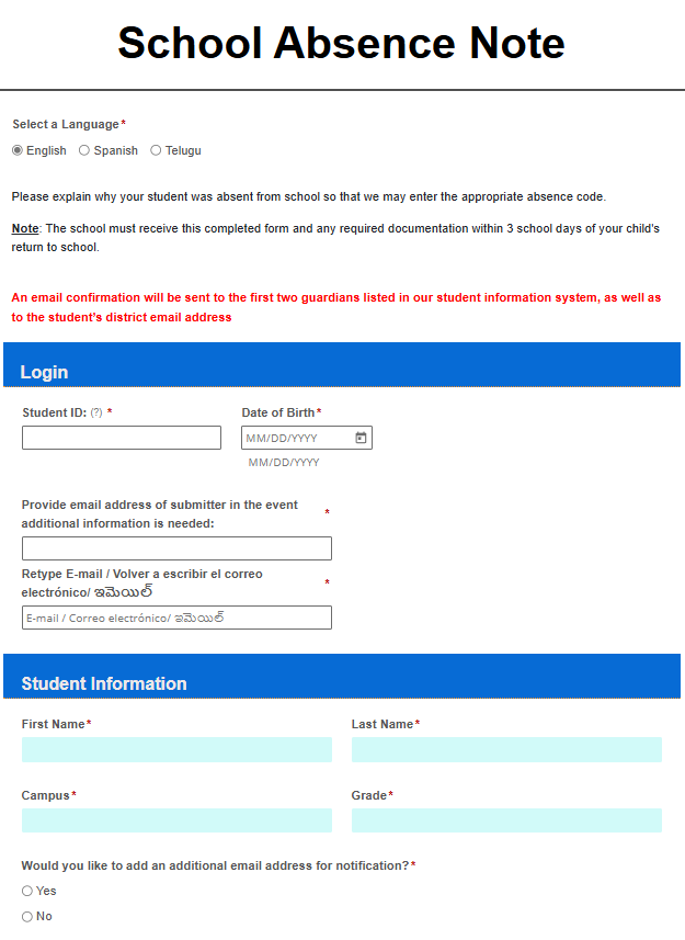 Student Absence Notification