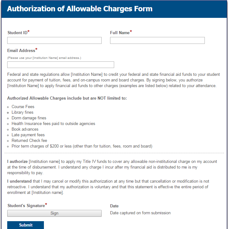 Authorization of Allowable Charges-Form