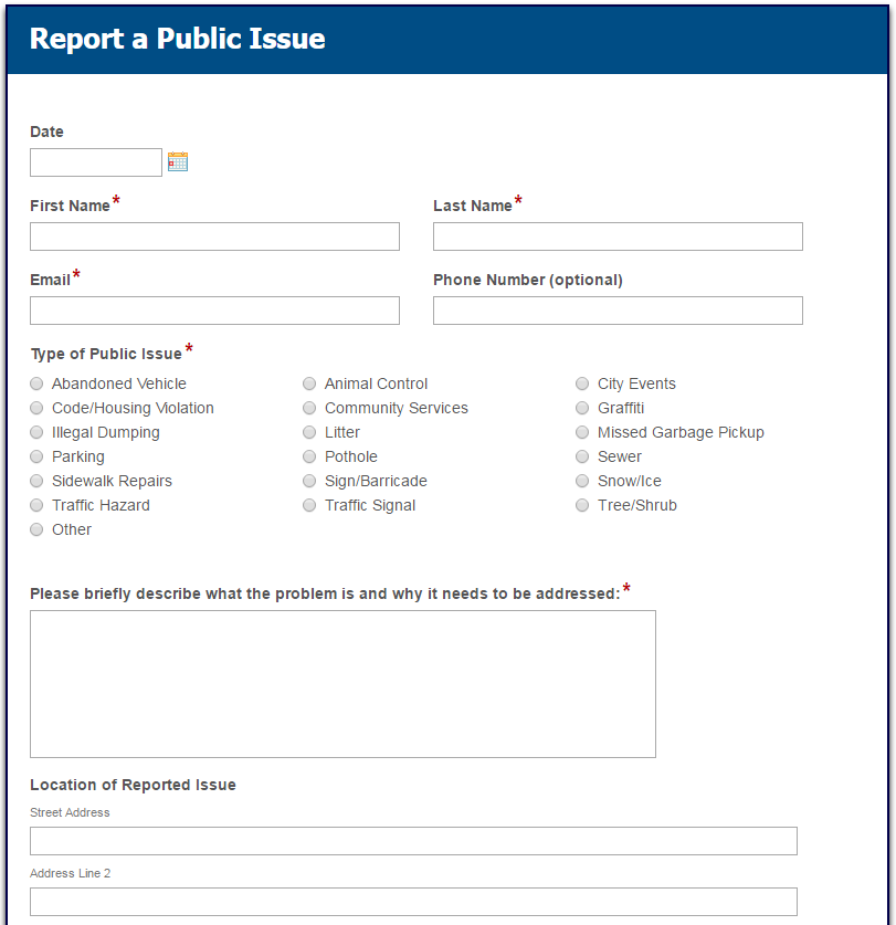 Report a Public Nuisance/Repair Issue-Form