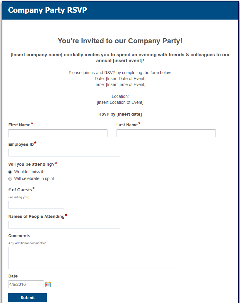 Company Party RSVP Form-Form