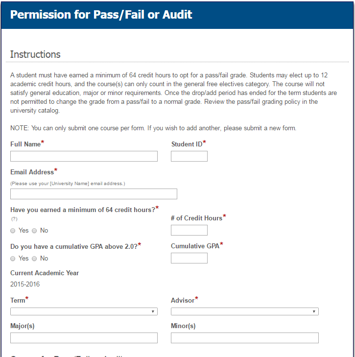 Permission for Pass/Fail or Audit-Form