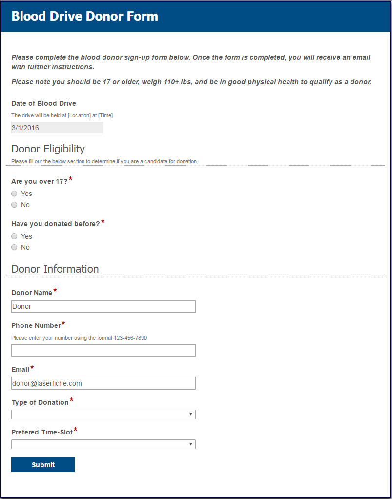 Blood Donation Form Template