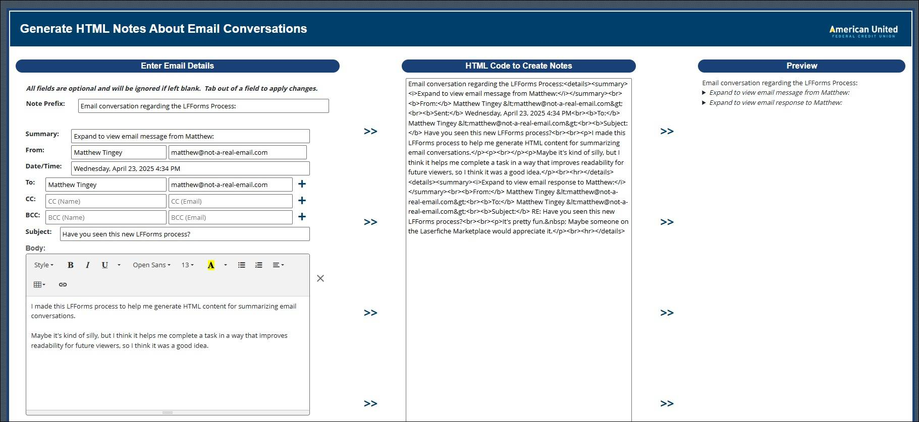 Generate HTML Notes About Email Conversation