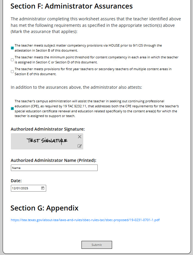 Texas SPED Competency Worksheet Form