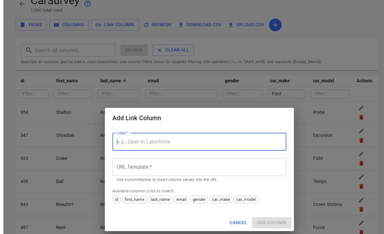 LFDataview-Hero Images LFDataview - LinkColumn